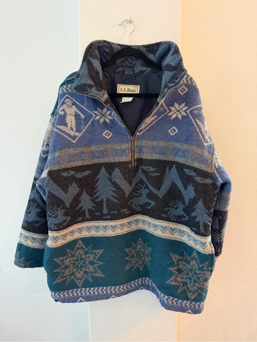 Vintage LL Bean Wool Fleece Pullover Skiing Quarter Zip Outdoor Men’s Large Boxy